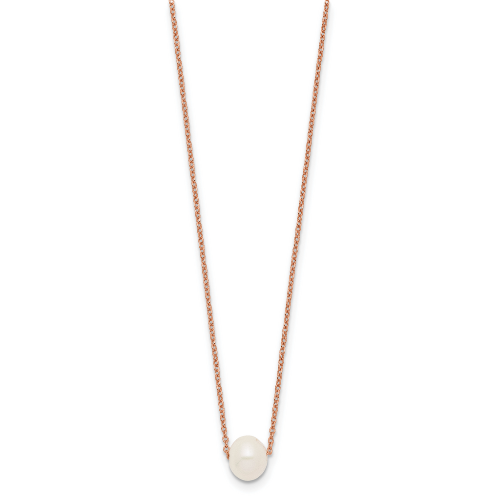 Sterling Silver Rose-tone 18k Flash-pl 8-9mm White FWC Pearl Necklace