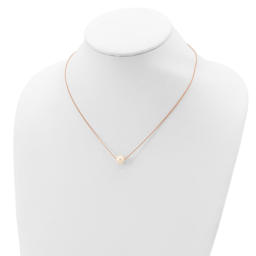 Sterling Silver Rose-tone 18k Flash-pl 8-9mm White FWC Pearl Necklace