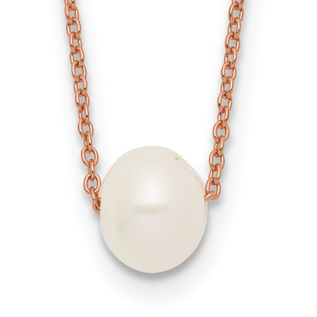 Sterling Silver Rose-tone 18k Flash-pl 8-9mm White FWC Pearl Necklace