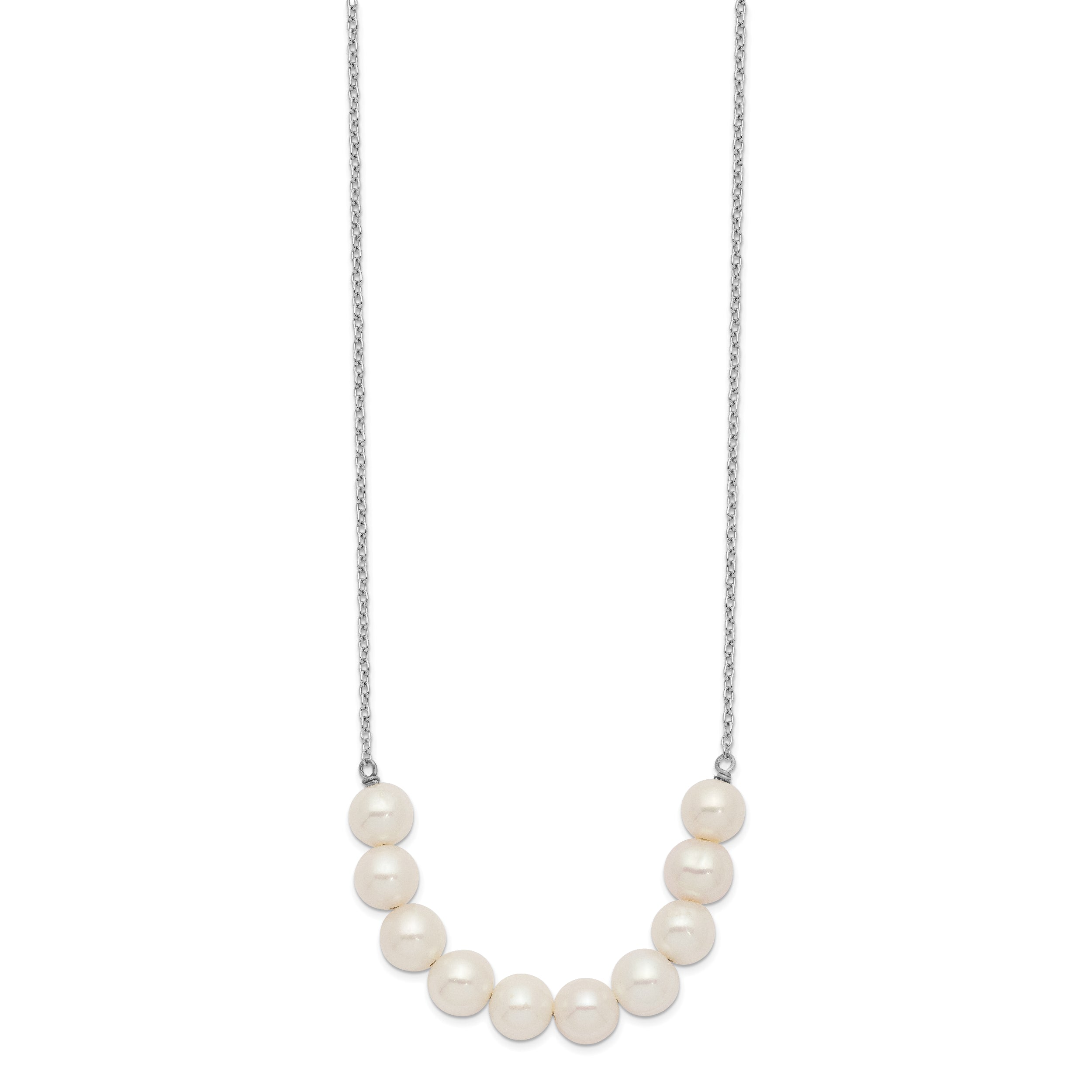 Sterling Silver Rhodium-plated 6-7mm White Near Round FWC Pearl Necklace