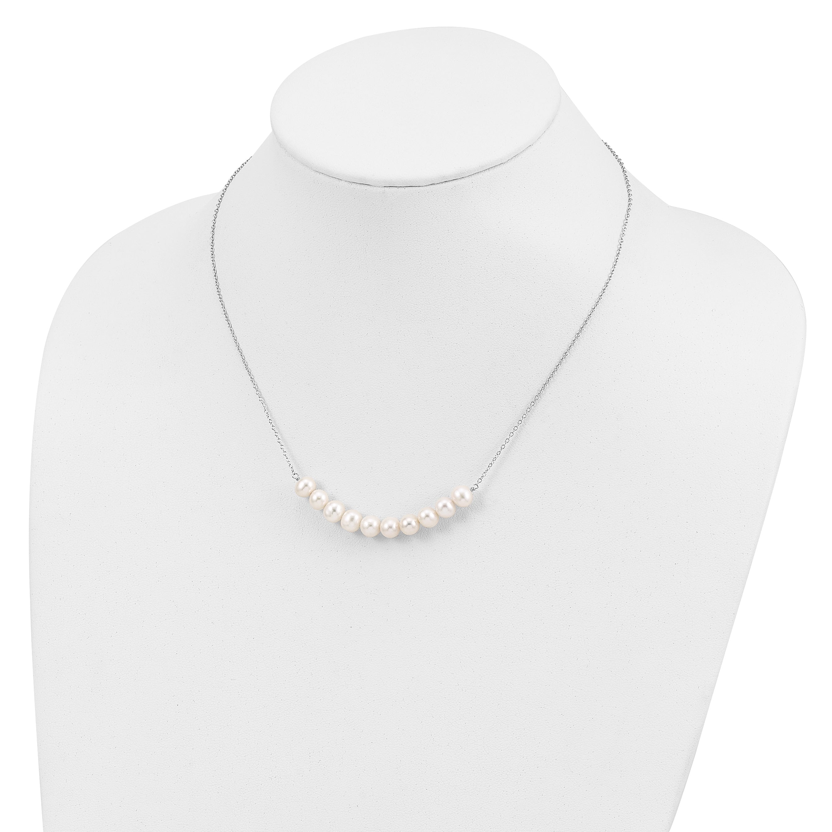 Sterling Silver Rhodium-plated 6-7mm White Near Round FWC Pearl Necklace