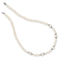 Sterling Silver Rhod-plated 6-9mm FW Cultured Pearl 5-station Necklace