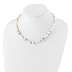 Sterling Silver Rhod-plated 6-9mm FW Cultured Pearl 5-station Necklace