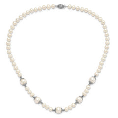 Sterling Silver Rhod-plated 6-9mm FW Cultured Pearl 5-station Necklace