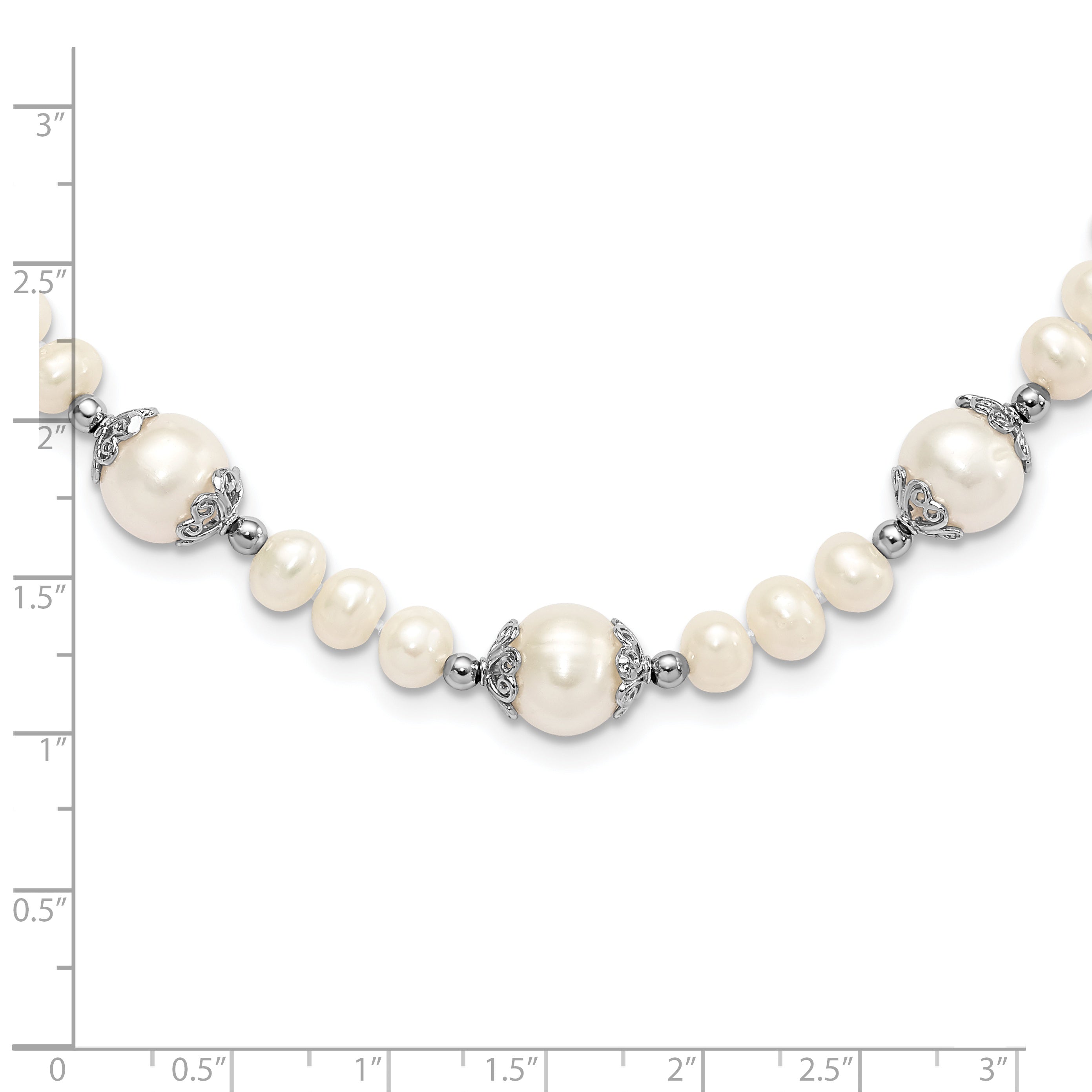 Sterling Silver Rhod-plated 6-9mm FW Cultured Pearl 5-station Necklace