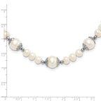 Sterling Silver Rhod-plated 6-9mm FW Cultured Pearl 5-station Necklace