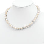 Sterling Silver Rhod-plat 9-10mm White Near Round FWC Pearl CZ Necklace