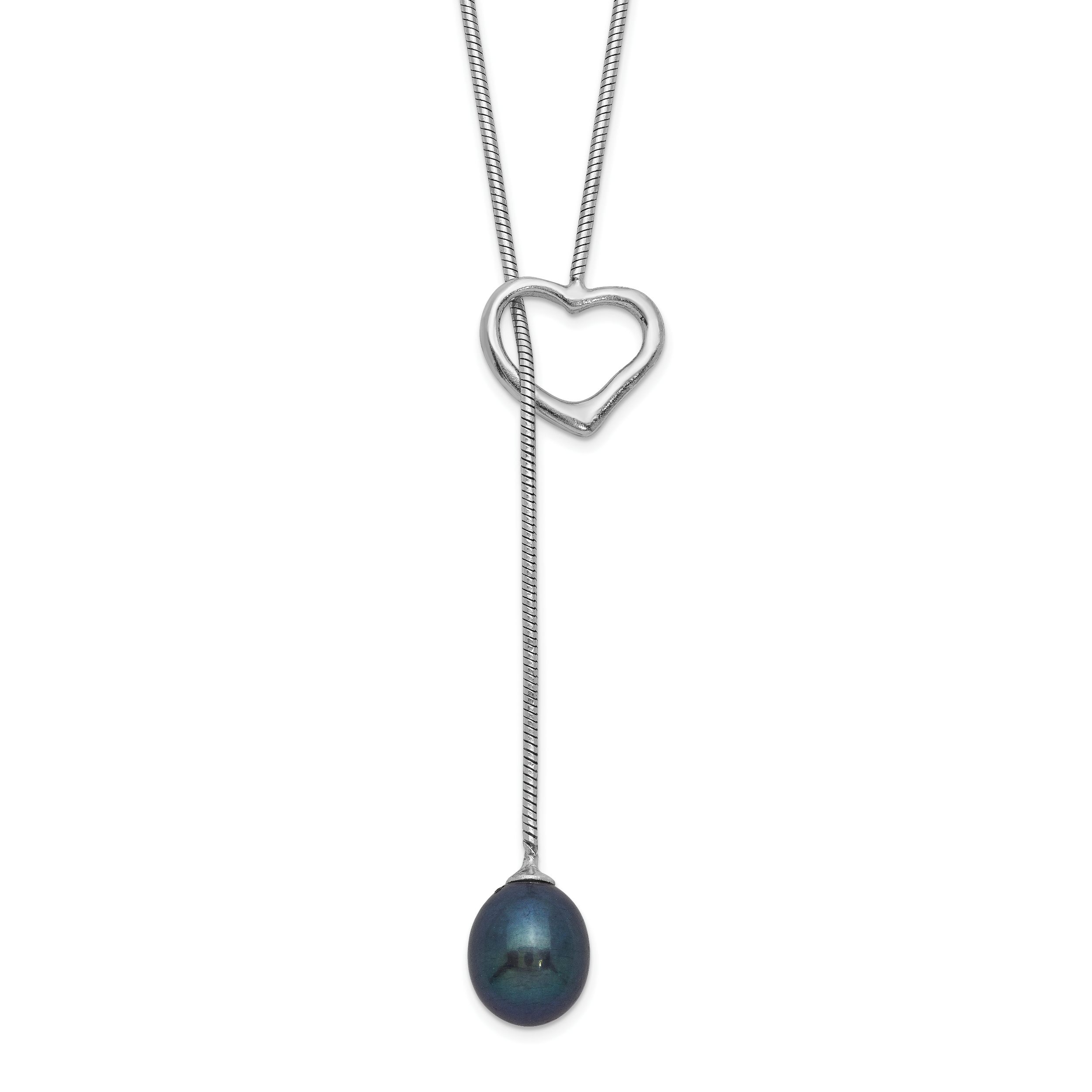 Sterling Silver Rhodium-plated 7-8mm Black FWC Pearl Drop Heart Necklace Main image