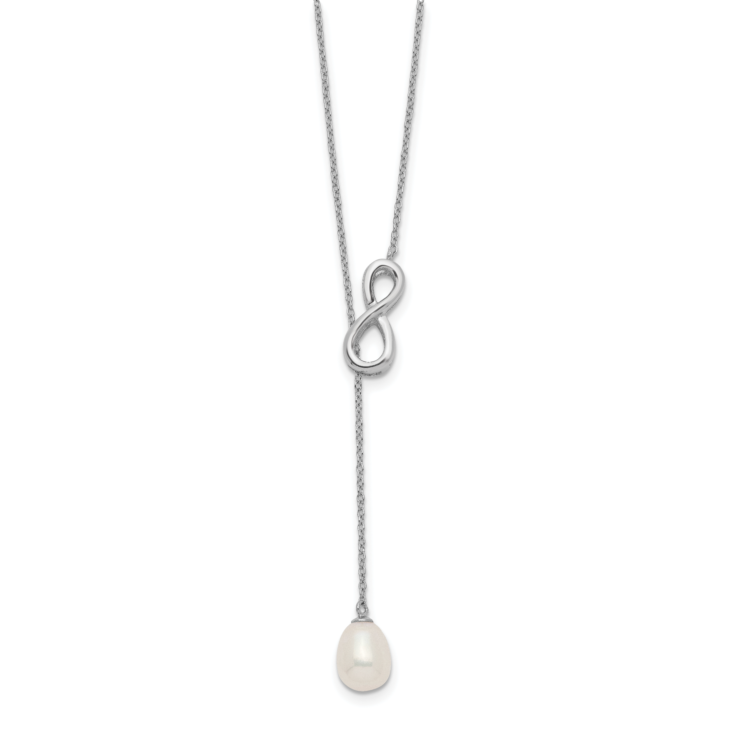Sterling Silver Rhod-plated 7-8mm FWC Pearl Infinity Lariat Drop Necklace Secondary image