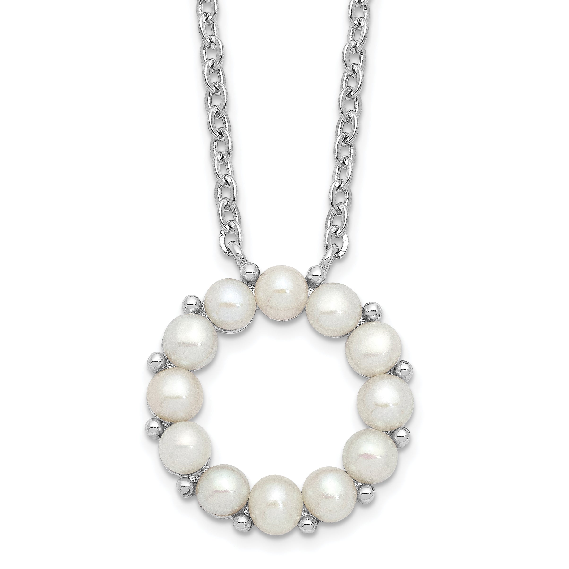 Sterling Silver Rhodium-plated 3-3.5mm FWC Pearl 1.75in ext Necklace