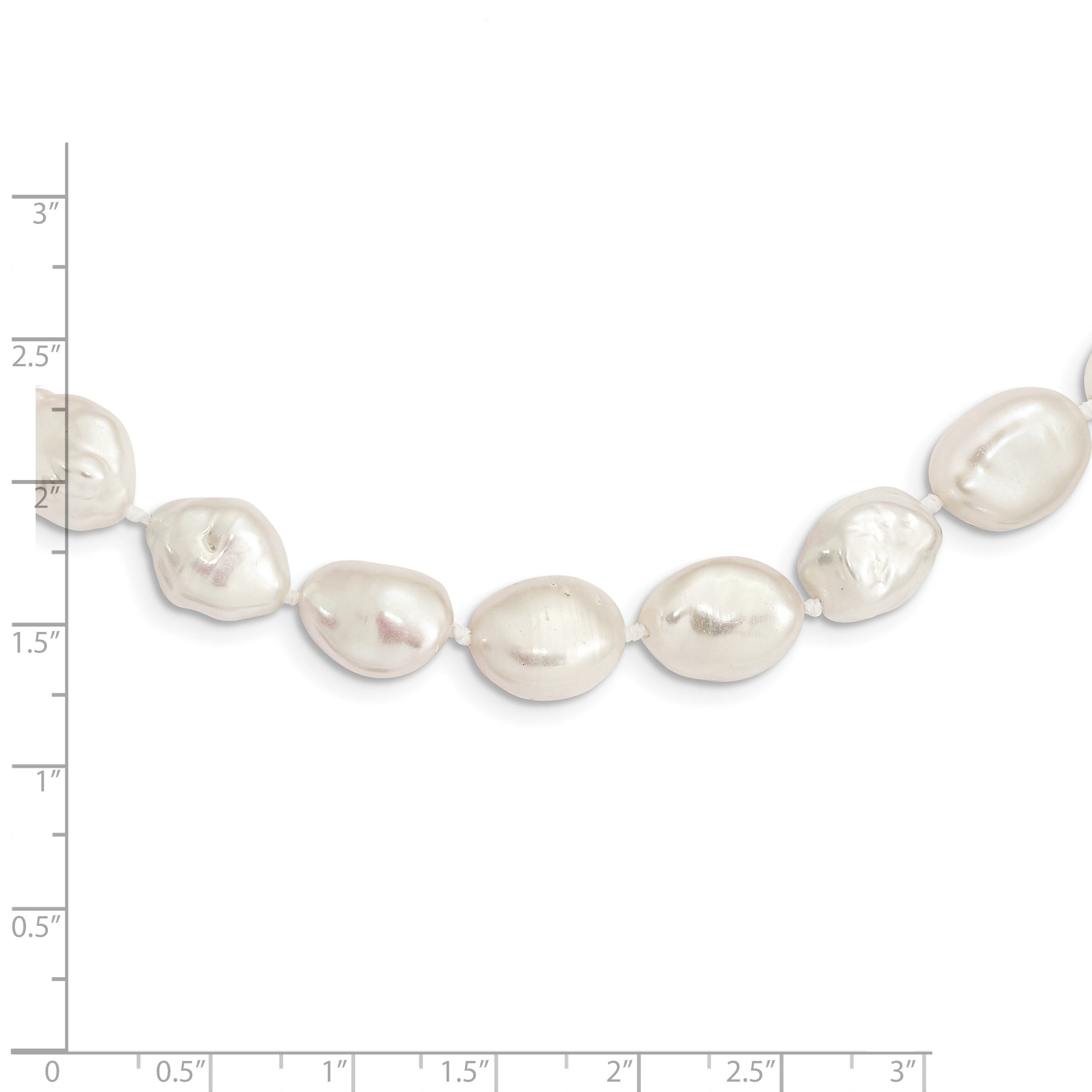 Sterling Silver Rh-plated 11x14mm White Keshi FWC Pearl Necklace
