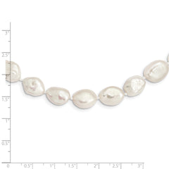 Sterling Silver Rh-plated 11x14mm White Keshi FWC Pearl Necklace