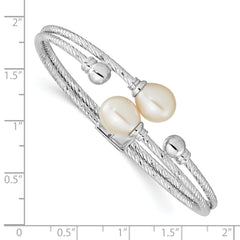 Sterling Silver Rhod-pl 8x10mm White Teardrop FWC Pearl Hinged Bangle