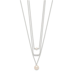 Sterling Silver Rhodium-plated Multi Strand CZ and Glass Pearl Necklace
