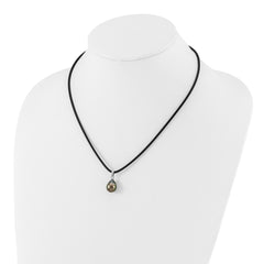 Sterling Silver RH-plated Tahitian Pearl 18in Black Silicone Necklace