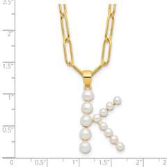 Sterling Silver Gold-plated 3-5.5mm FWC Pearl LETTER K 18in Necklace