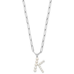 Sterling Silver RH-plated 3-5.5mm FWC Pearl LETTER K 18in Necklace