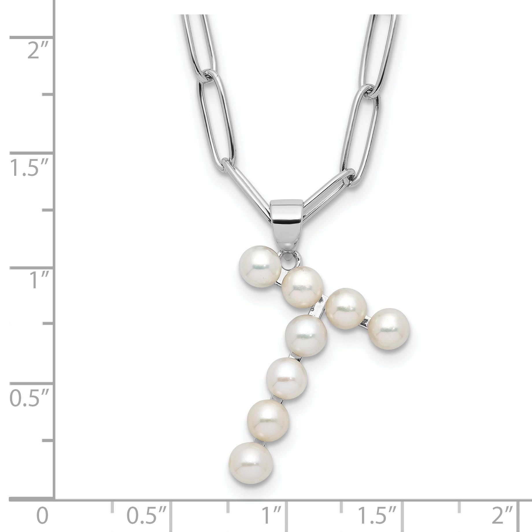 Sterling Silver RH-plated 3-5.5mm FWC Pearl LETTER T 18in Necklace