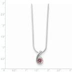Sterling Silver 925 Pink CZ Necklace with Polished Snake Chain Elegance