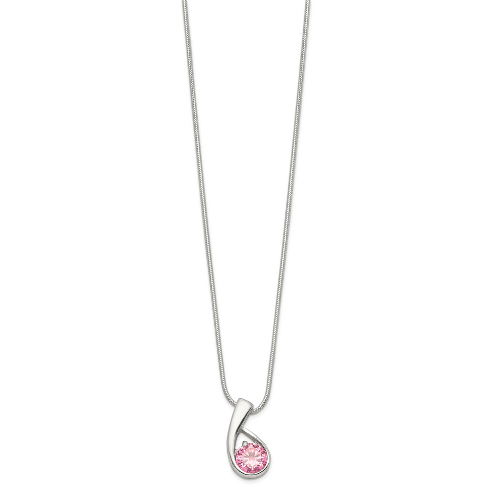 Sterling Silver 925 Pink CZ Necklace with Polished Snake Chain Elegance