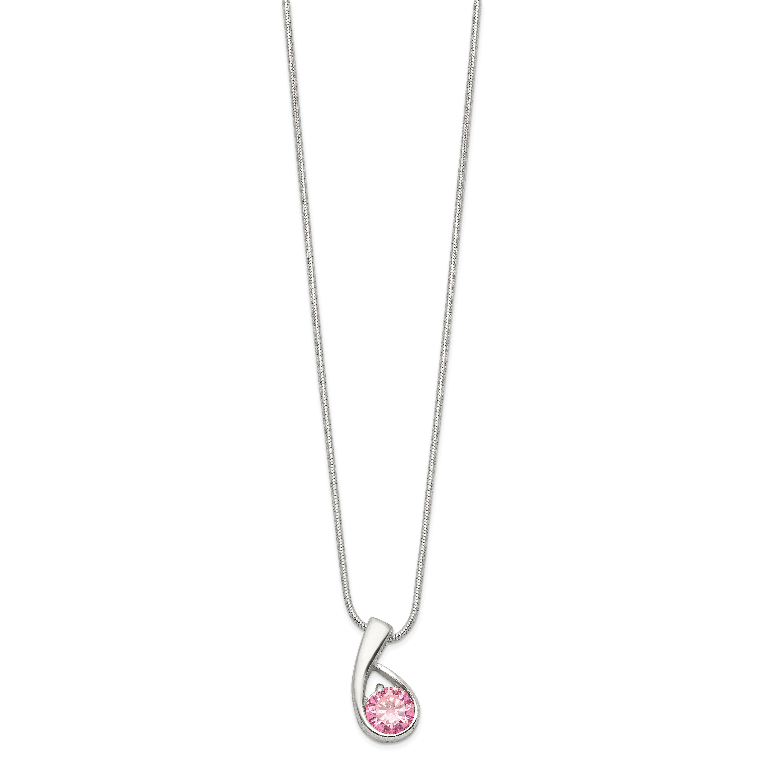Sterling Silver 925 Pink CZ Necklace with Polished Snake Chain Elegance