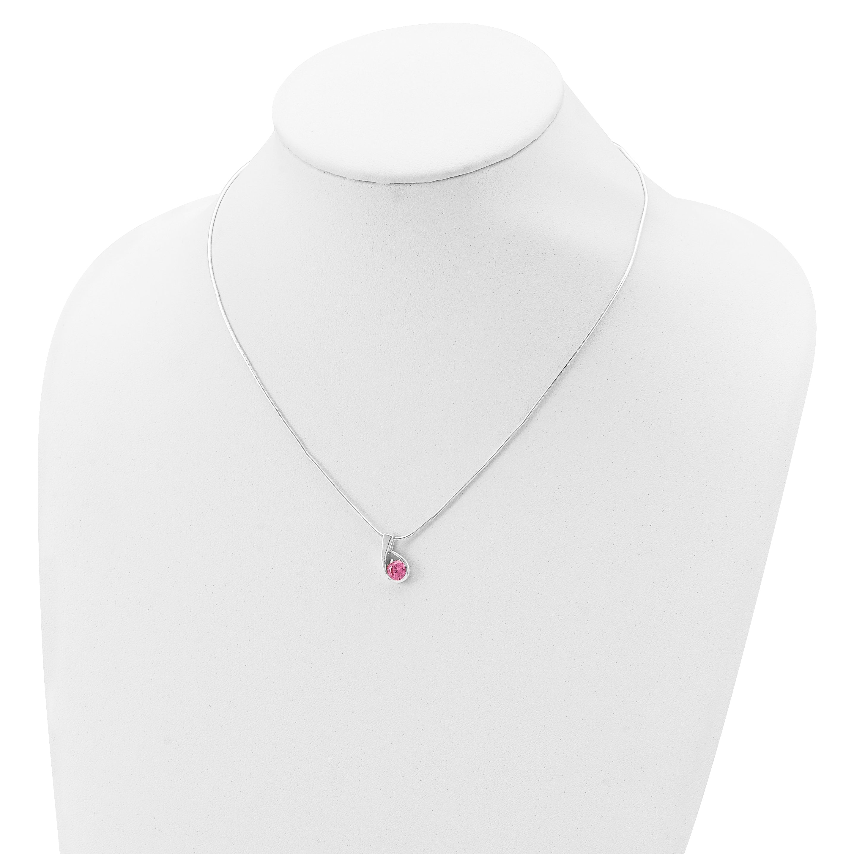 Sterling Silver 925 Pink CZ Necklace with Polished Snake Chain Elegance