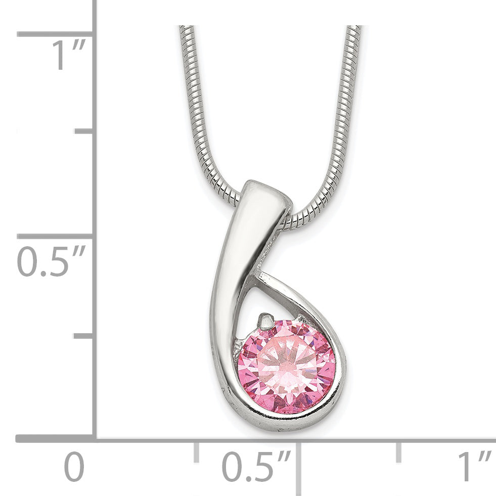 Sterling Silver 925 Pink CZ Necklace with Polished Snake Chain Elegance