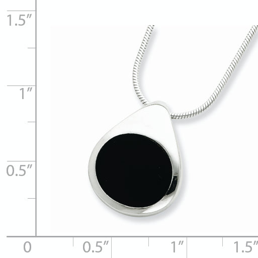 Sterling Silver Onyx Pendant Necklace with Polished Rhodium Finish - 16