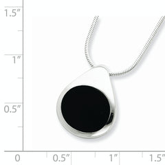 Sterling Silver Onyx Pendant Necklace with Polished Rhodium Finish - 16