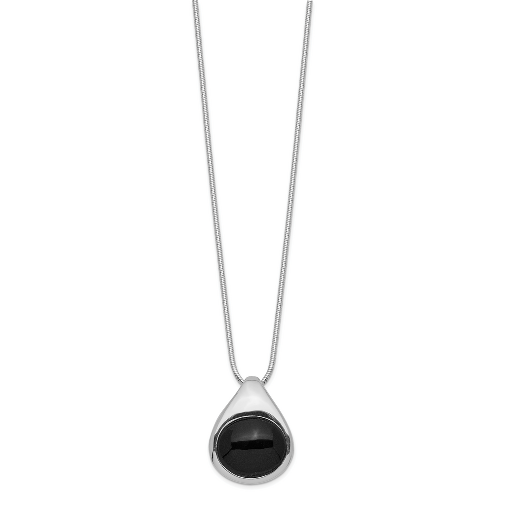 Sterling Silver Onyx Pendant Necklace with Polished Rhodium Finish