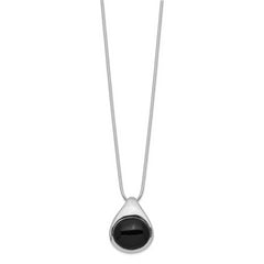 Sterling Silver Onyx Pendant Necklace with Polished Rhodium Finish - 16