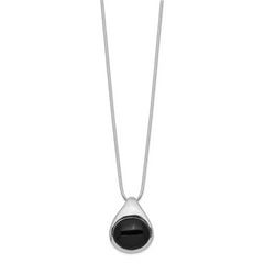 Sterling Silver Rhodium-plated Round Onyx Pendant Necklace
