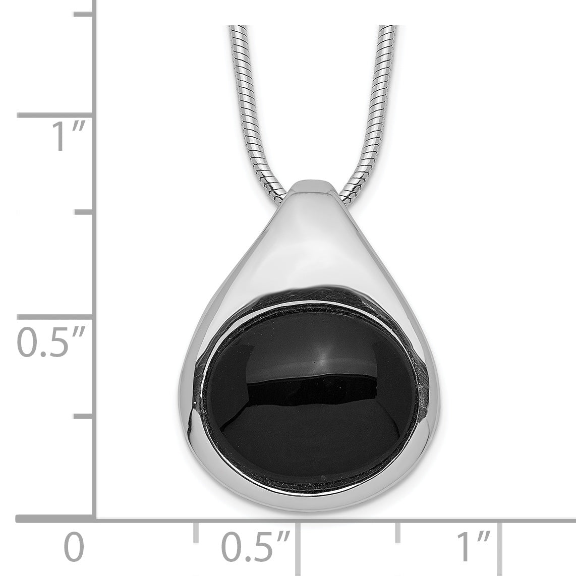 Sterling Silver Onyx Pendant Necklace with Polished Rhodium Finish - 16