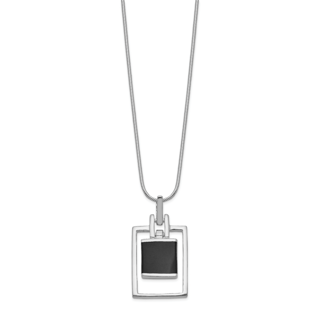 Sophia Jewelers Sterling Silver Onyx Pendant Necklace Elegant Women's 16