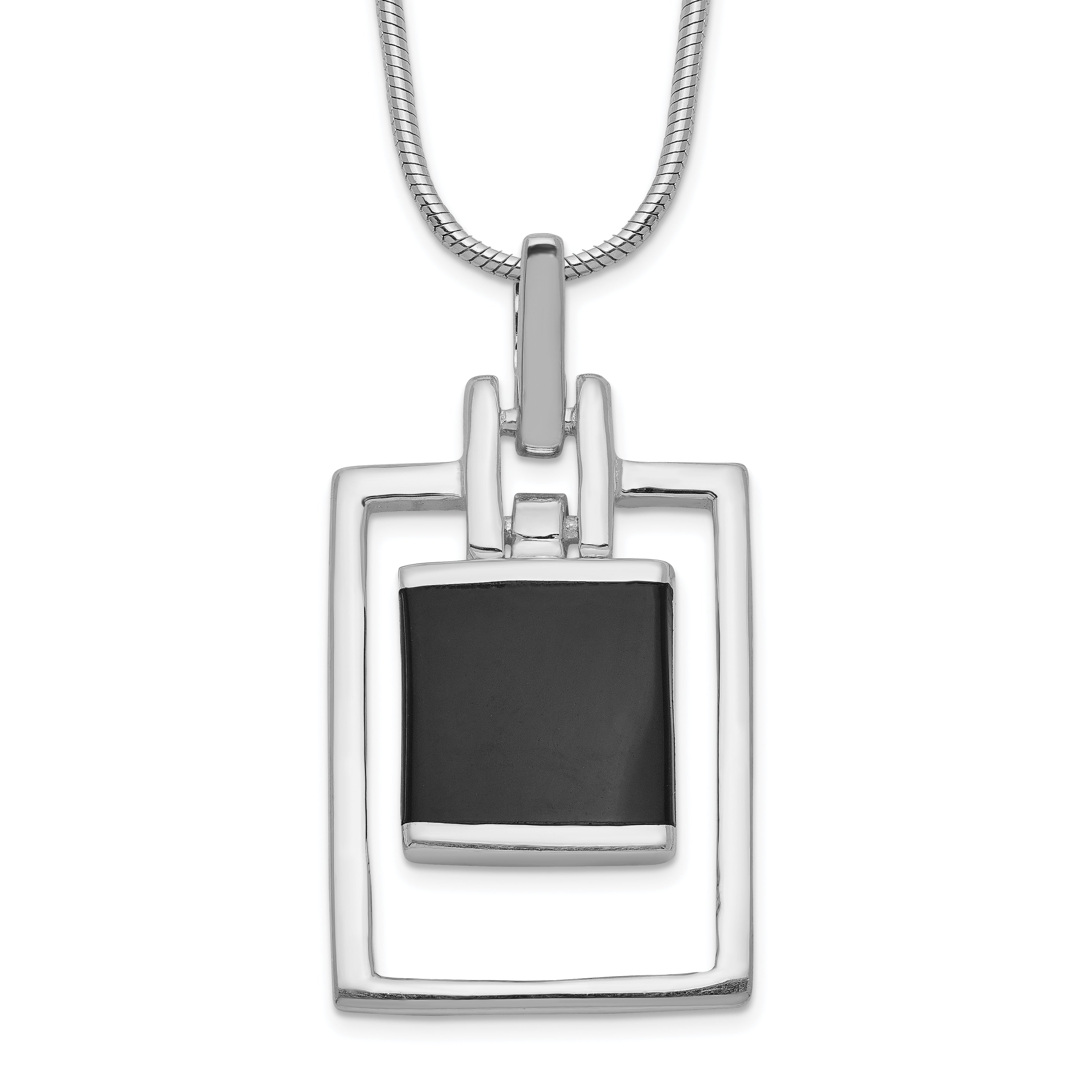 Sterling Silver Rhodium-plated Square Onyx Pendant Necklace Main image