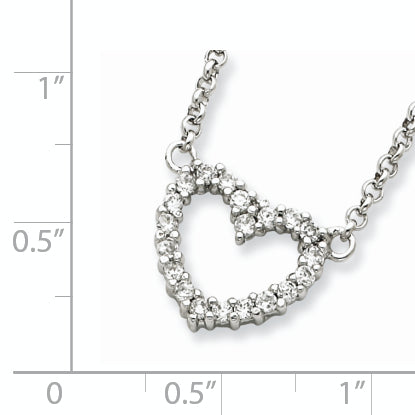 Sophia Jewelers Sterling Silver Open Heart CZ Necklace Elegant Polished Finish