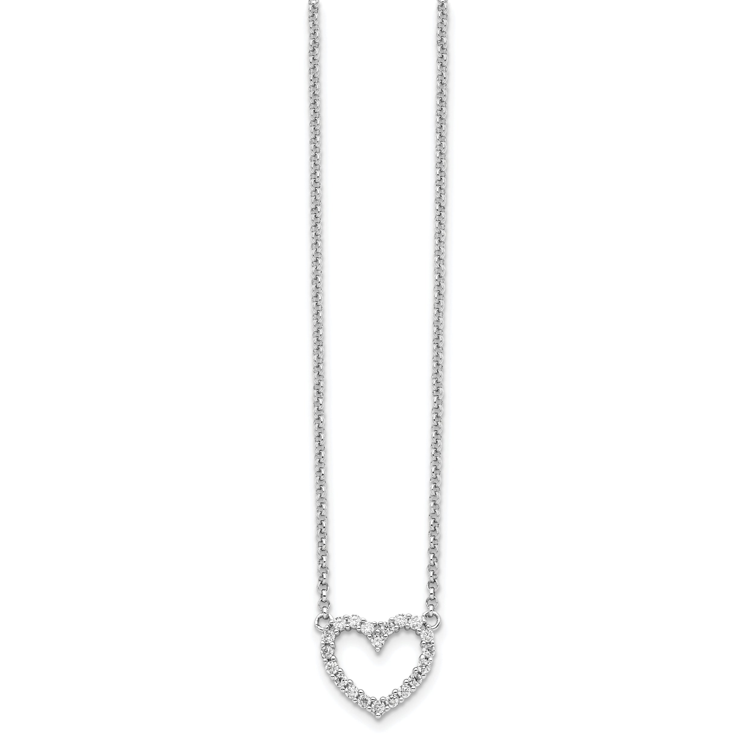 Sophia Jewelers Sterling Silver Open Heart CZ Necklace Elegant Polished Finish