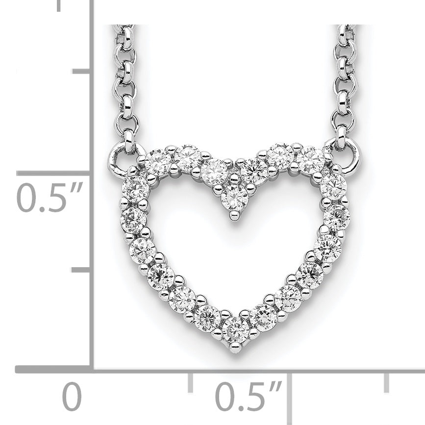Sophia Jewelers Sterling Silver Open Heart CZ Necklace Elegant Polished Finish