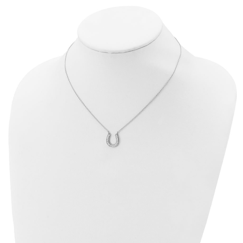Sophia Jewelers 925 Sterling Silver CZ Horseshoe Necklace with Rhodium Polish