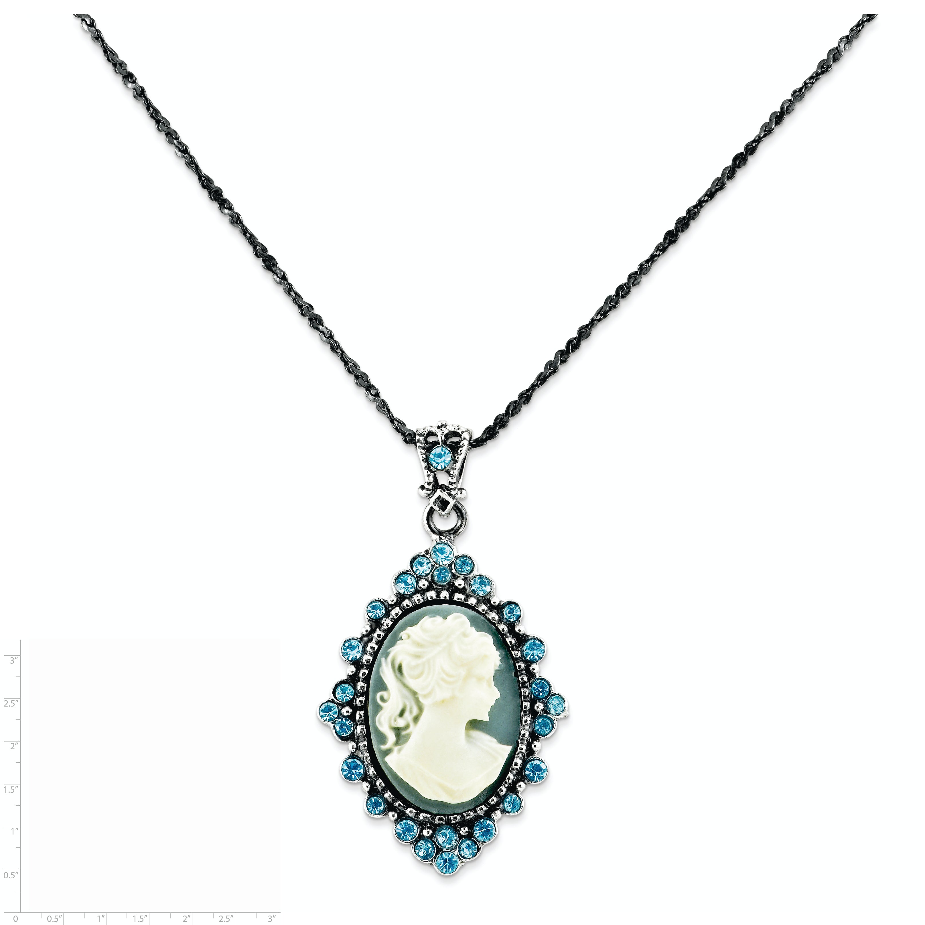 Antiqued Sterling Silver Cameo Necklace with Crystal Resin