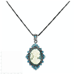 Antiqued Sterling Silver Cameo Necklace with Crystal Resin