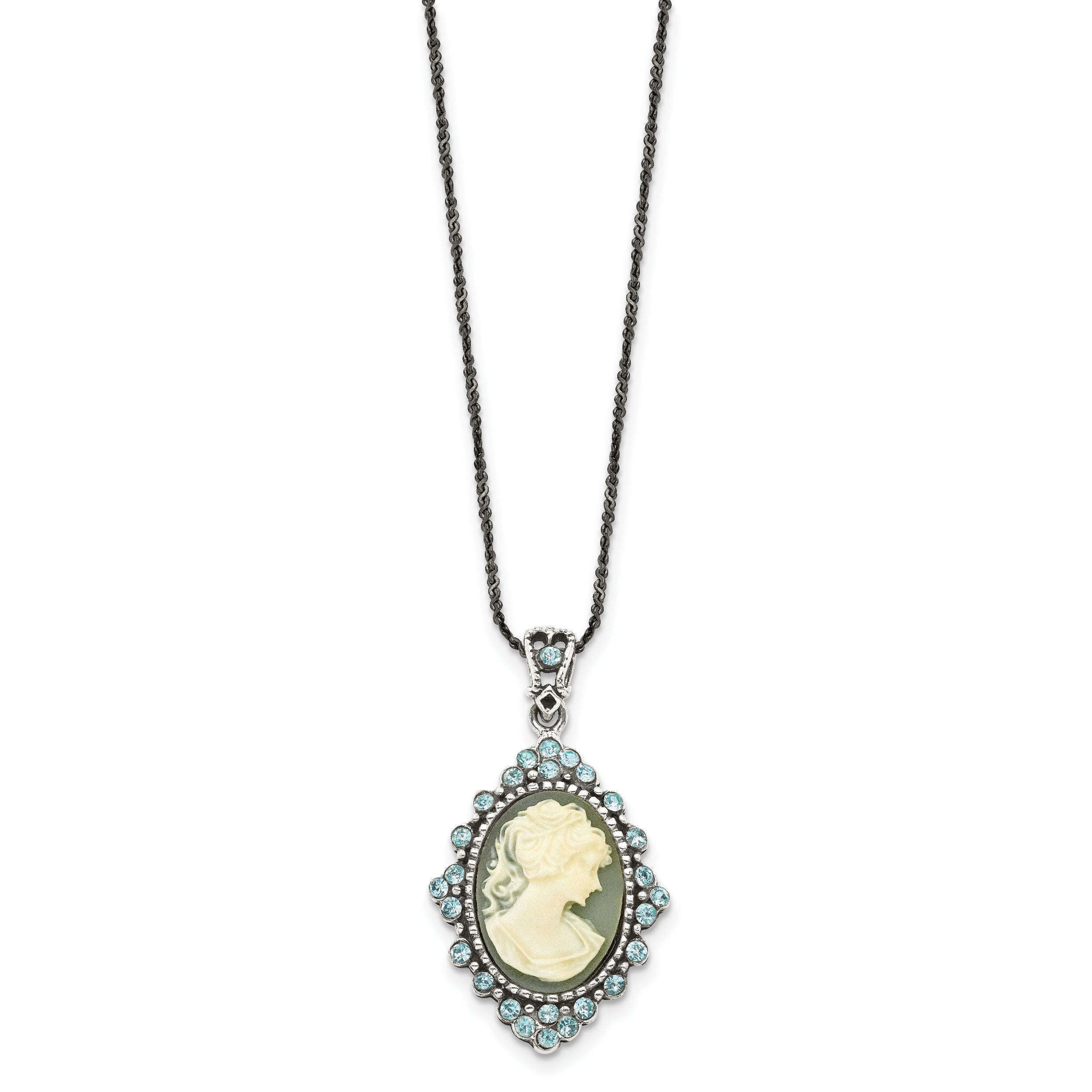 Antiqued Sterling Silver Cameo Necklace with Crystal Resin
