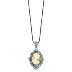 Antiqued Sterling Silver Cameo Necklace with Crystal Resin
