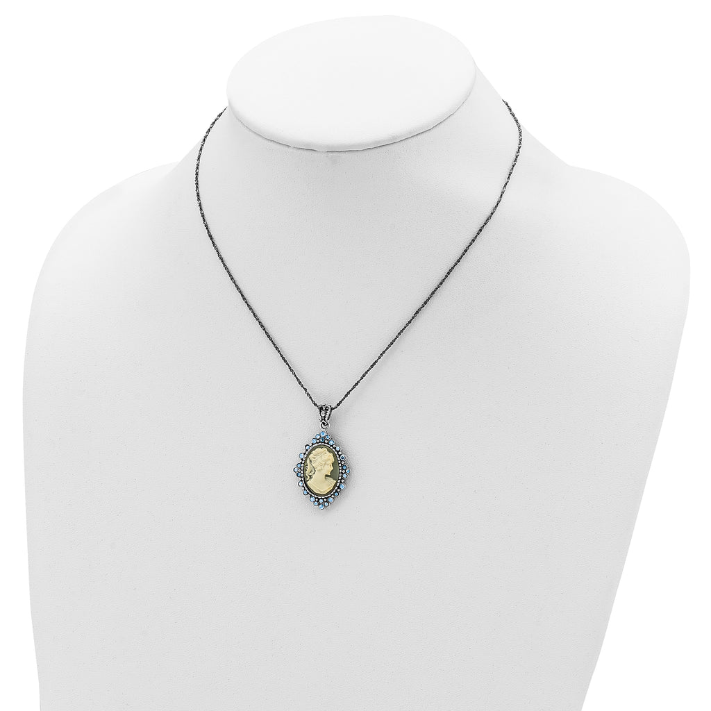 Antiqued Sterling Silver Cameo Necklace with Crystal Resin