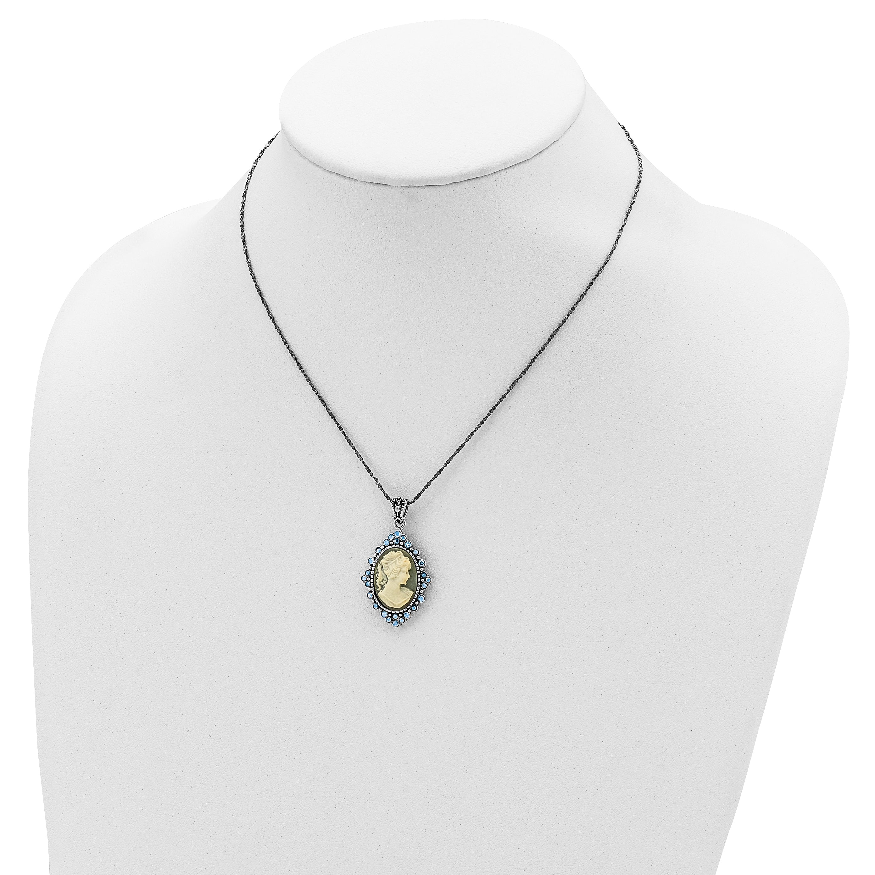 Antiqued Sterling Silver Cameo Necklace with Crystal Resin