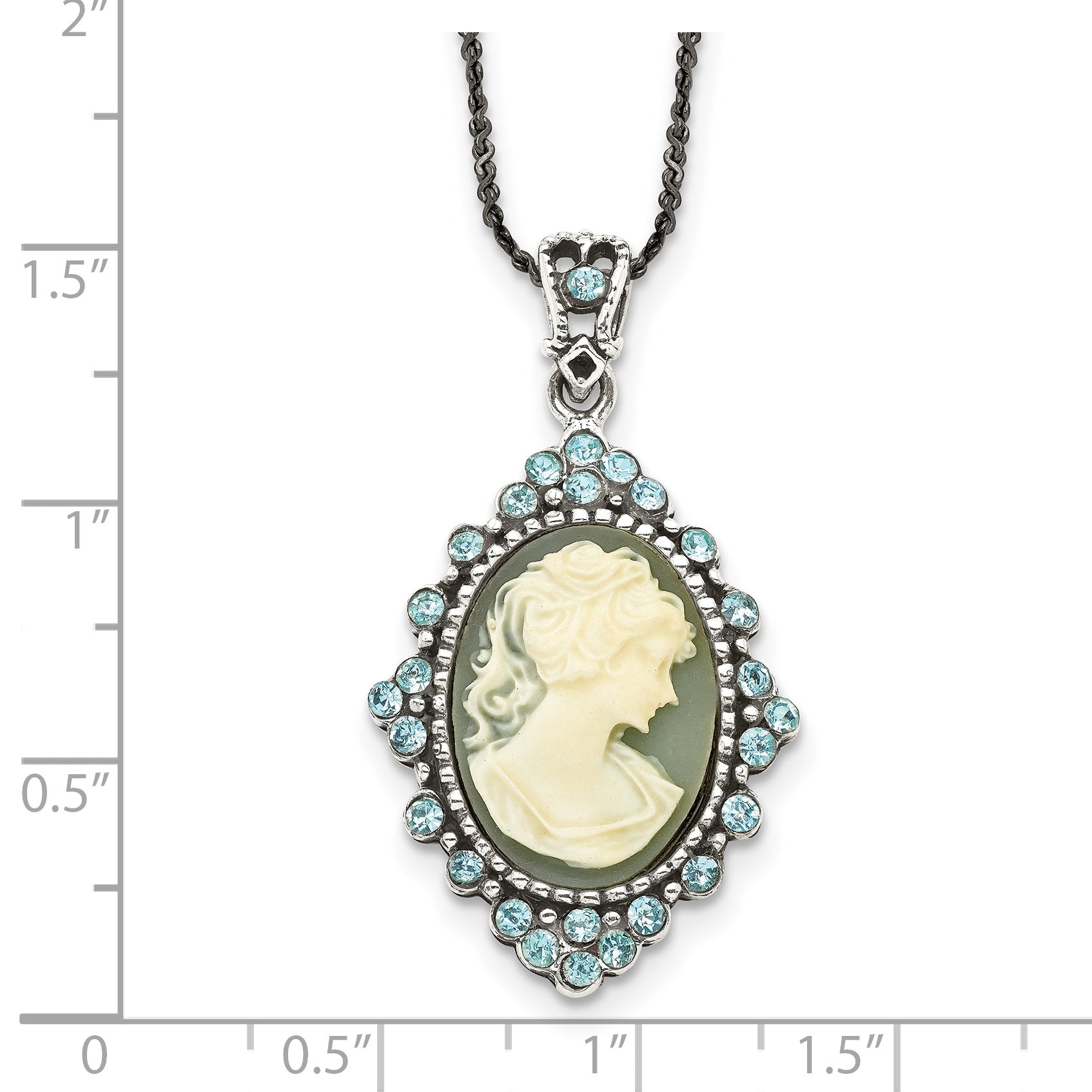 Antiqued Sterling Silver Cameo Necklace with Crystal Resin