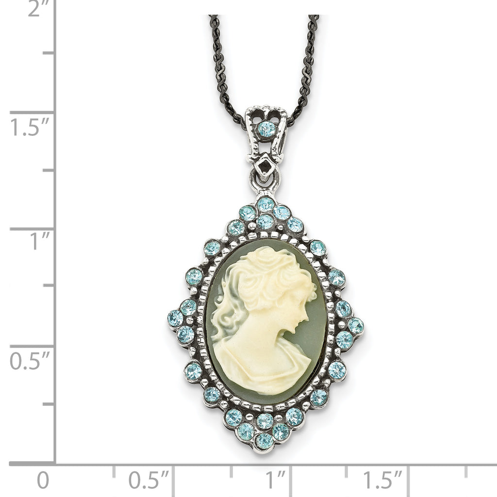 Antiqued Sterling Silver Cameo Necklace with Crystal Resin