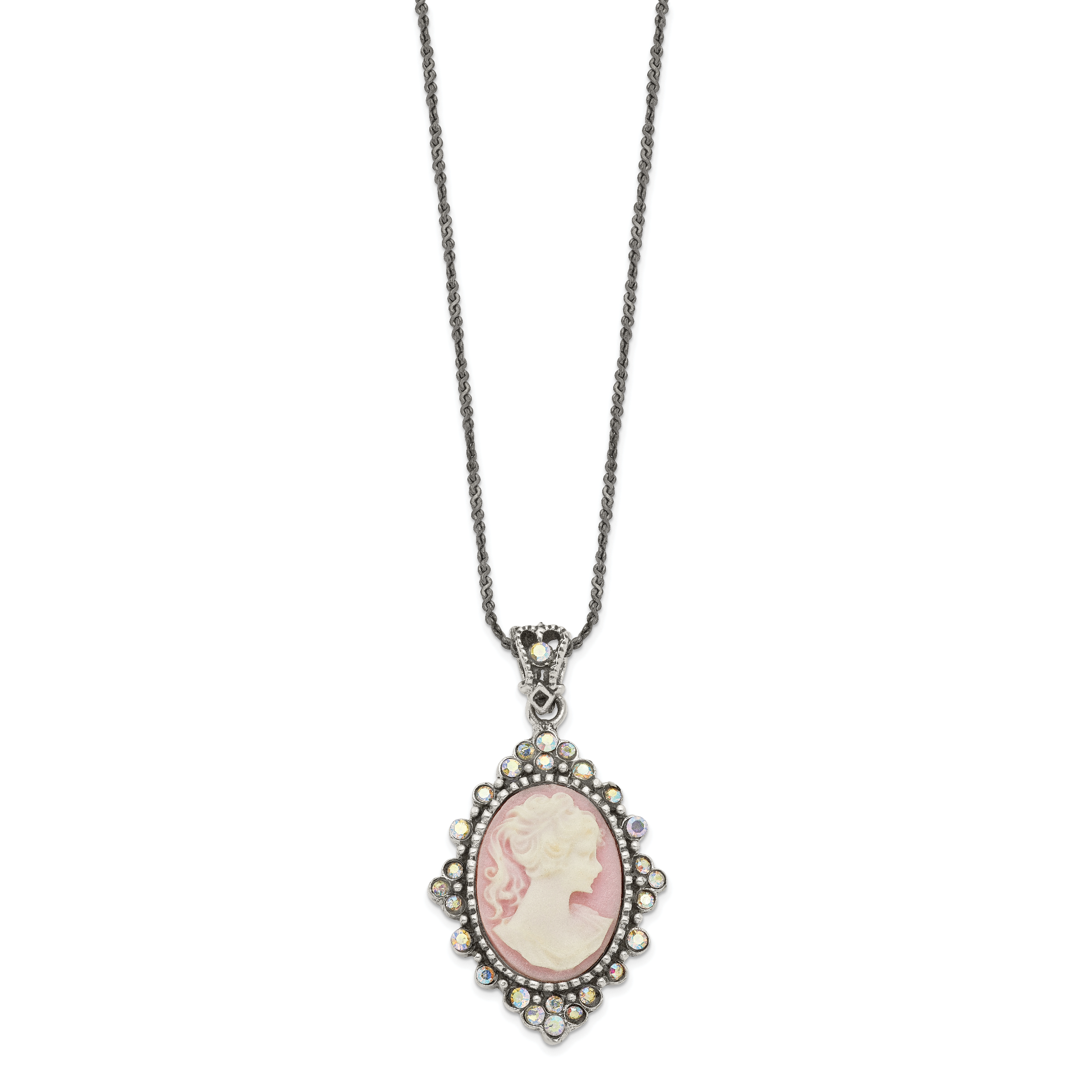 Sterling Silver 925 Women's Vintage Cameo Necklace with Crystal Accent Secondary image