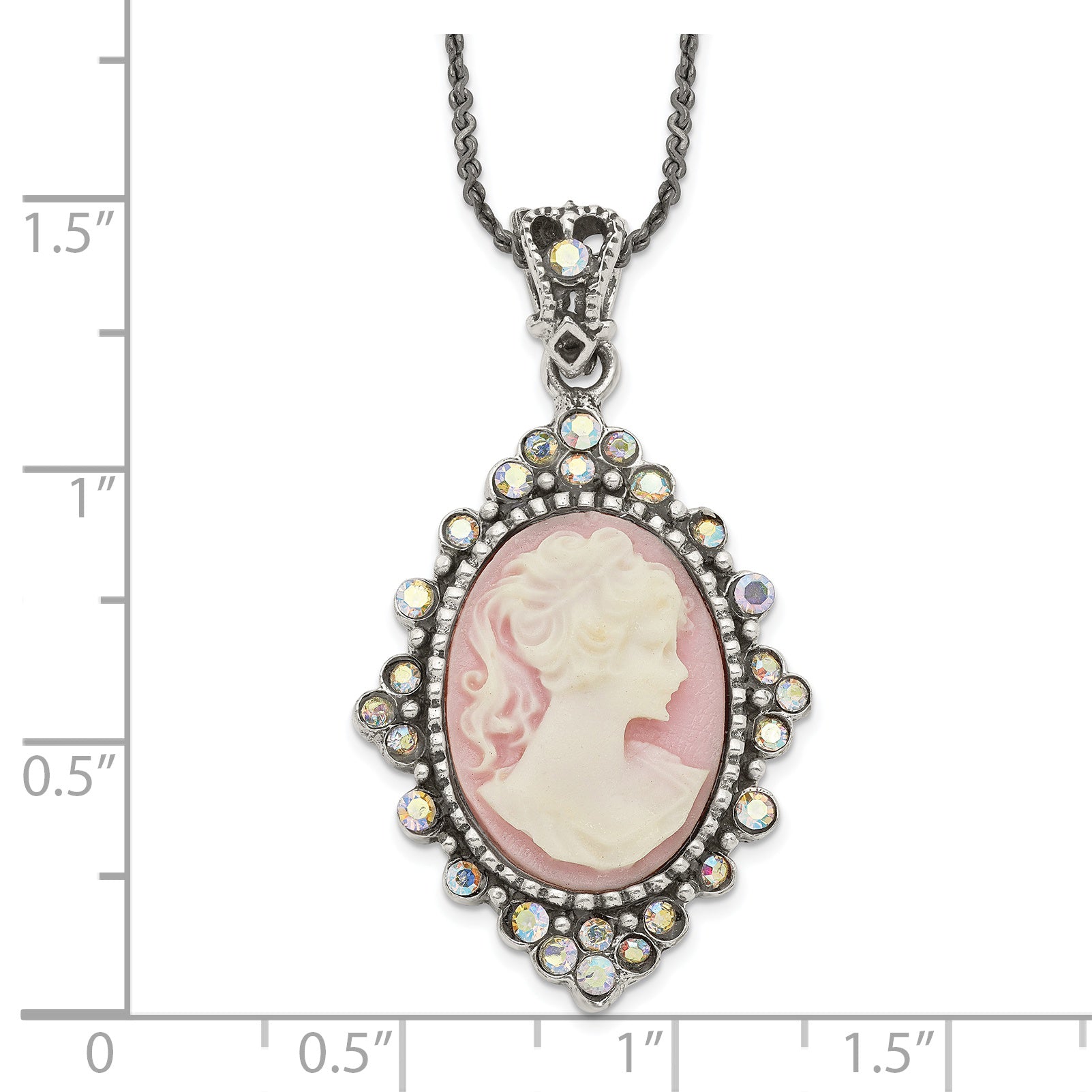 Sterling Silver 925 Women's Vintage Cameo Necklace with Crystal Accent