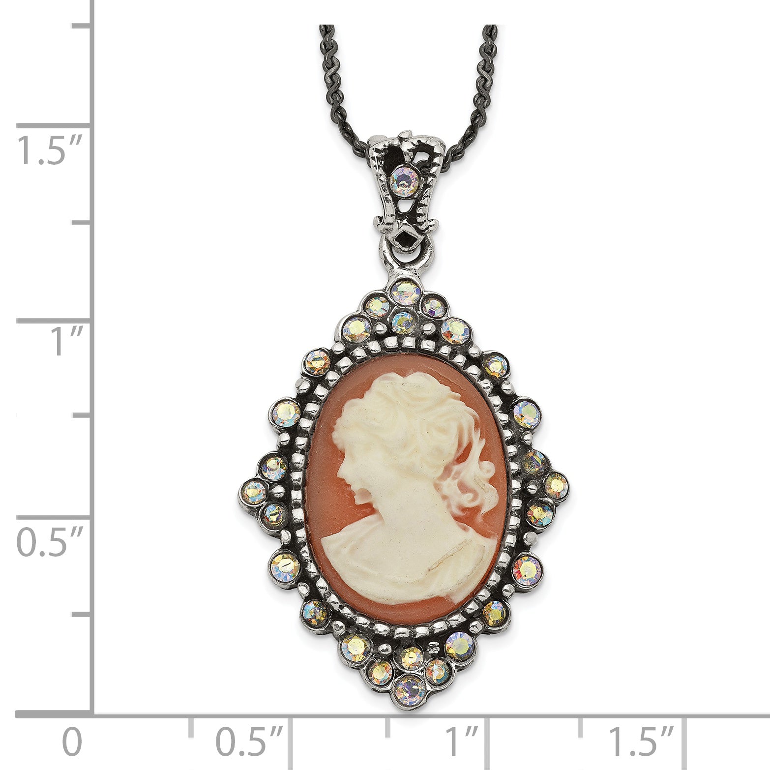 Sterling Silver Cameo Necklace with Antiqued Finish and CZ Embellishment - 16